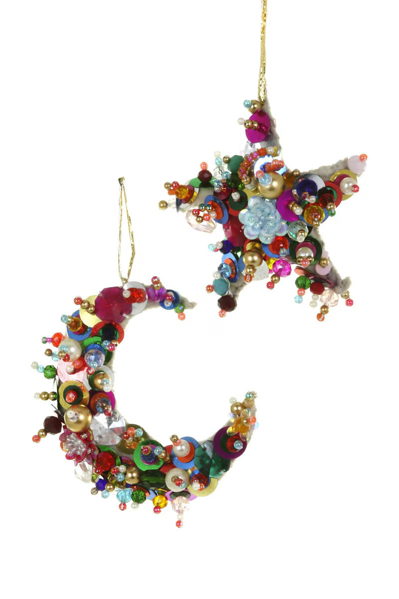Beaded Moon and Star Christmas Ornament by Cody Foster