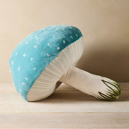 Beaded Mushroom Novelty Pillow Blue | John Derian - Bon Ton goods