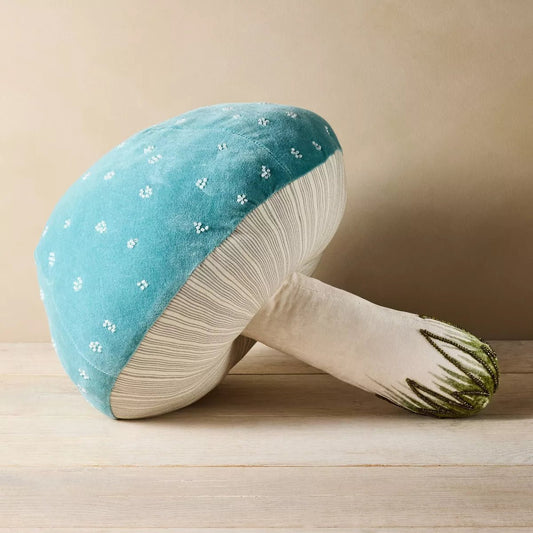 Beaded Mushroom Novelty Pillow Blue | John Derian - Bon Ton goods