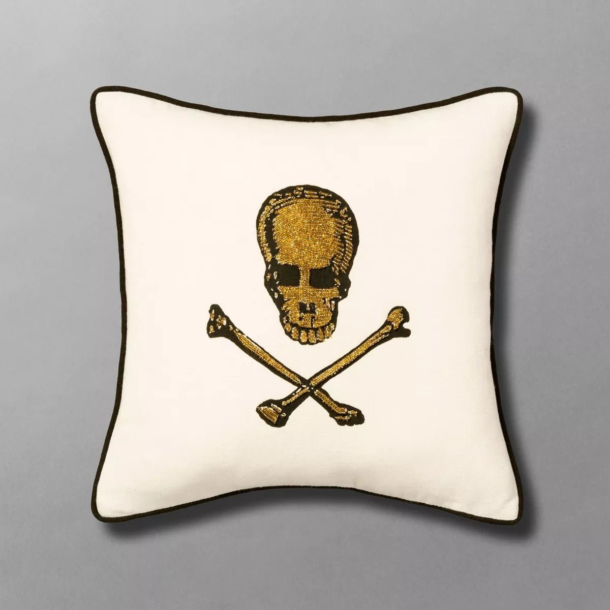 Beaded Skull and Crossbones Square Throw Pillow | John Derian - Bon Ton goods