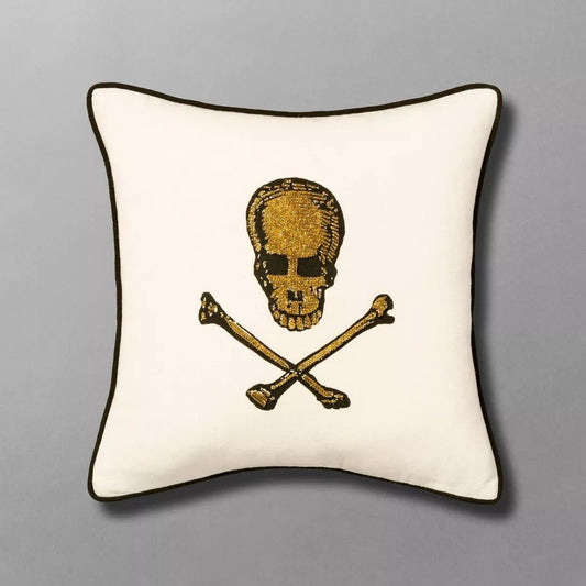 Beaded Skull and Crossbones Square Throw Pillow | John Derian - Bon Ton goods