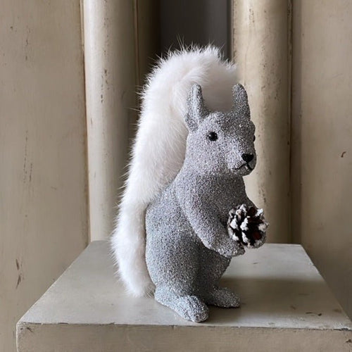 Beaded Squirrel - Silver Pearl with Fur Tail - Bon Ton goods