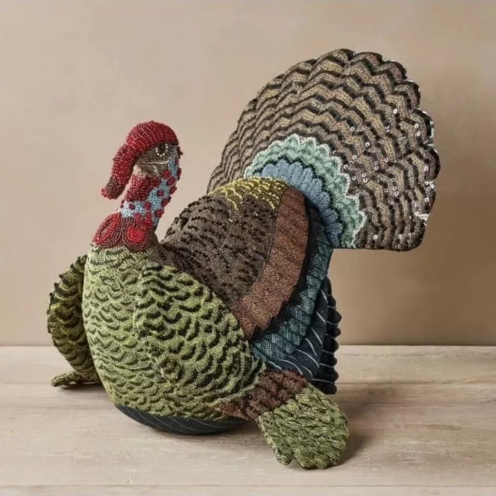 Beaded Turkey Novelty Plush Pillow (2023) | John Derian - Bon Ton goods