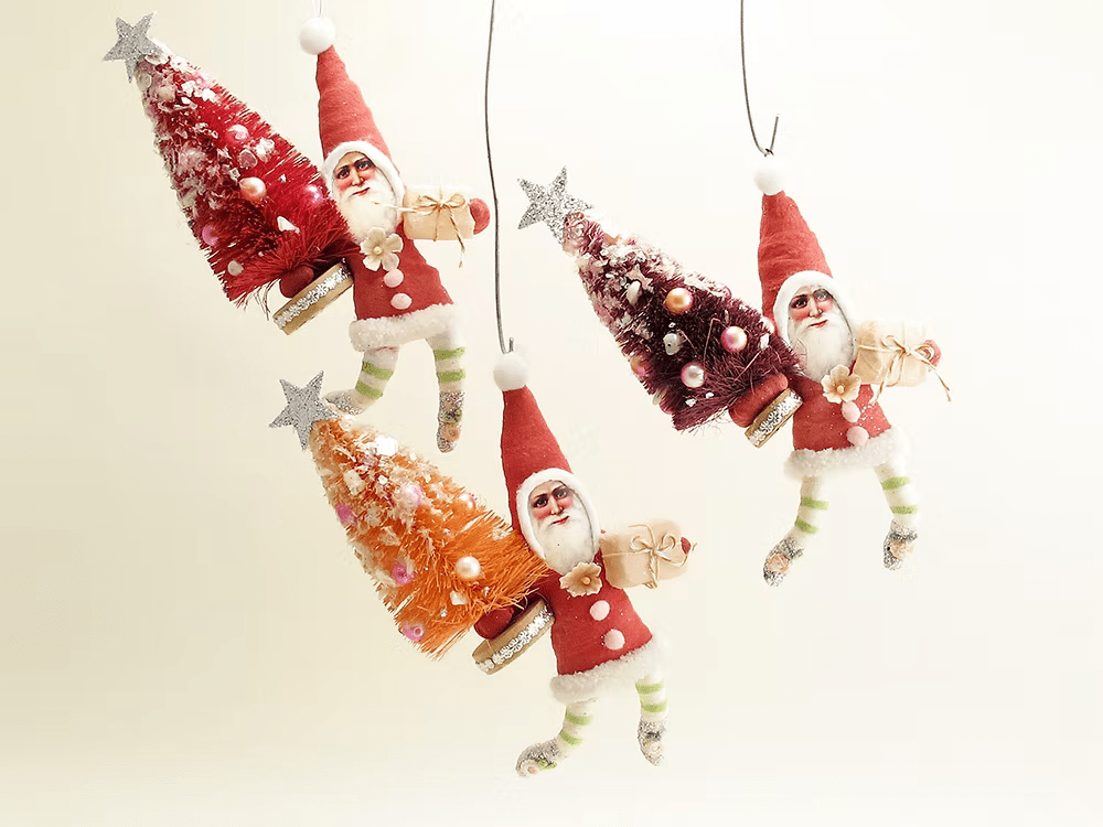 Big Tree Santa Ornament | Vintage by Crystal Spun Cotton Ornament - Bon Ton goods