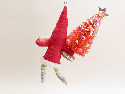 Big Tree Santa Ornament | Vintage by Crystal Spun Cotton Ornament - Bon Ton goods