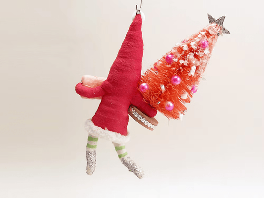 Big Tree Santa Ornament | Vintage by Crystal Spun Cotton Ornament - Bon Ton goods