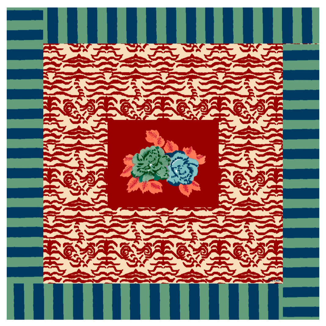 Indian Tiger Red Tablecloth 110X110 | Lisa Corti