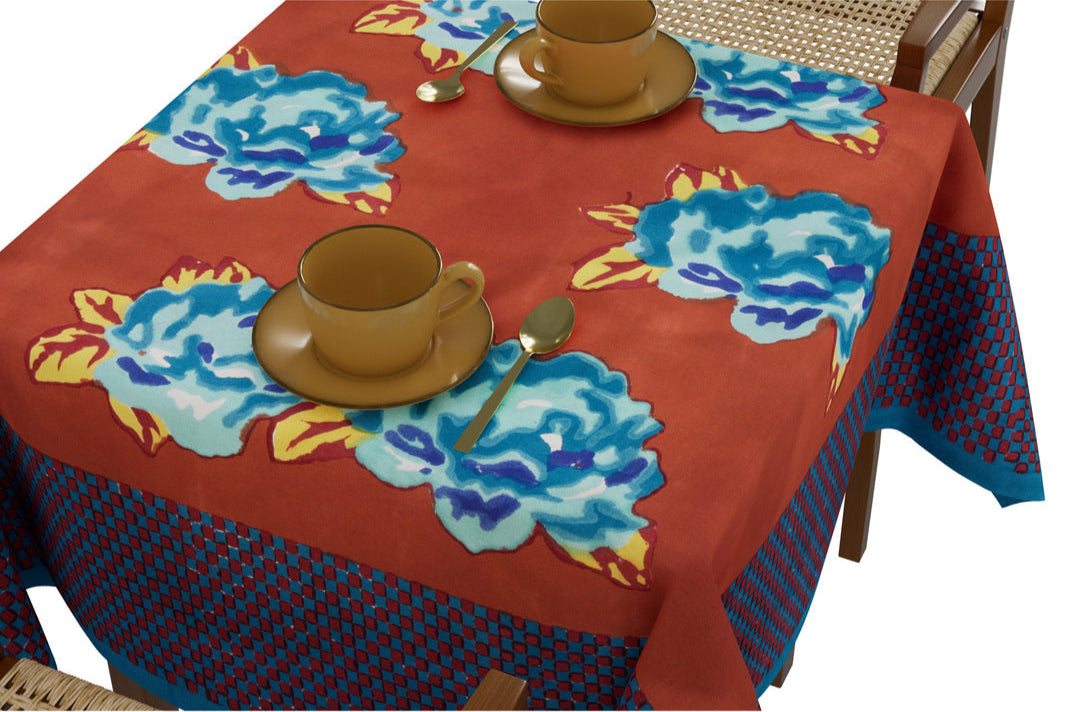 Double Peonia Rust-Old Pink - Tablecloth 110X110 | Lisa Corti