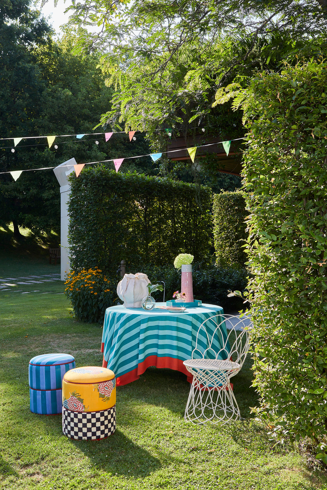 Nizam Stripes Aqua-Veronese Tablecloth – 180X180 | Lisa Corti