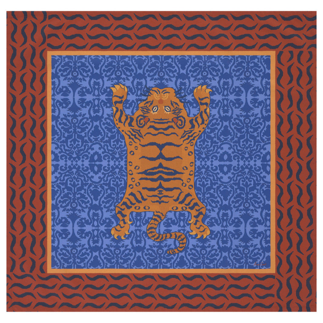 Tibetan Tiger Celeste Blue  - Tablecloth 110X110 | Lisa Corti