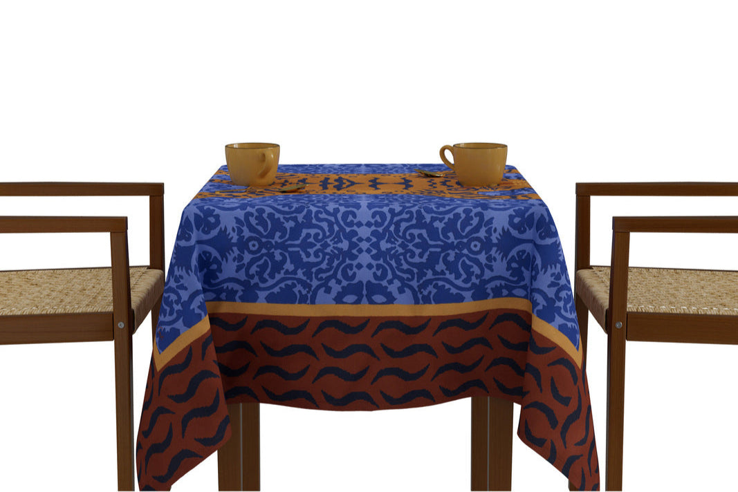 Tibetan Tiger Celeste Blue  - Tablecloth 110X110 | Lisa Corti