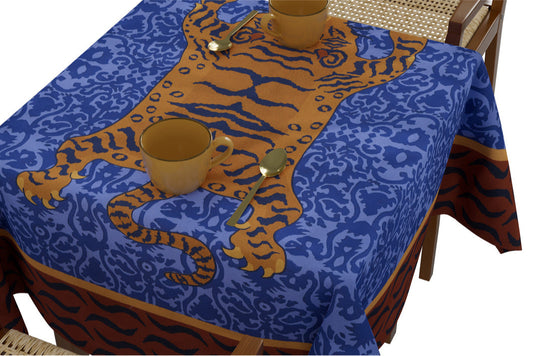 Tibetan Tiger Celeste Blue  - Tablecloth 110X110 | Lisa Corti