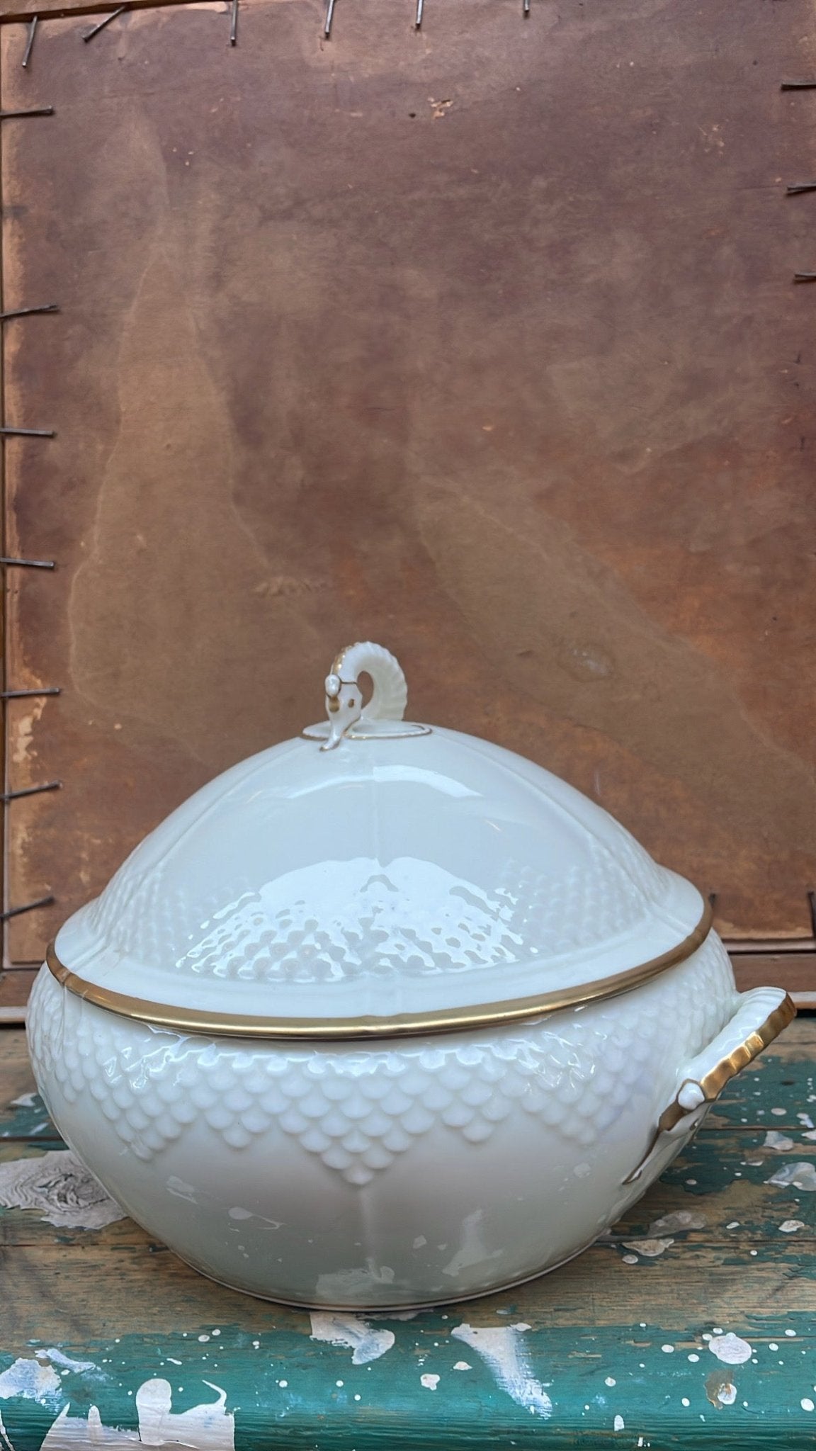 Bing & Grøndahl White Opaline Tureen with Seahorse Finial - Bon Ton goods