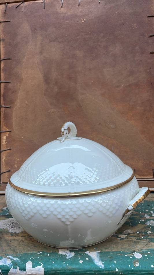 Bing & Grøndahl White Opaline Tureen with Seahorse Finial - Bon Ton goods