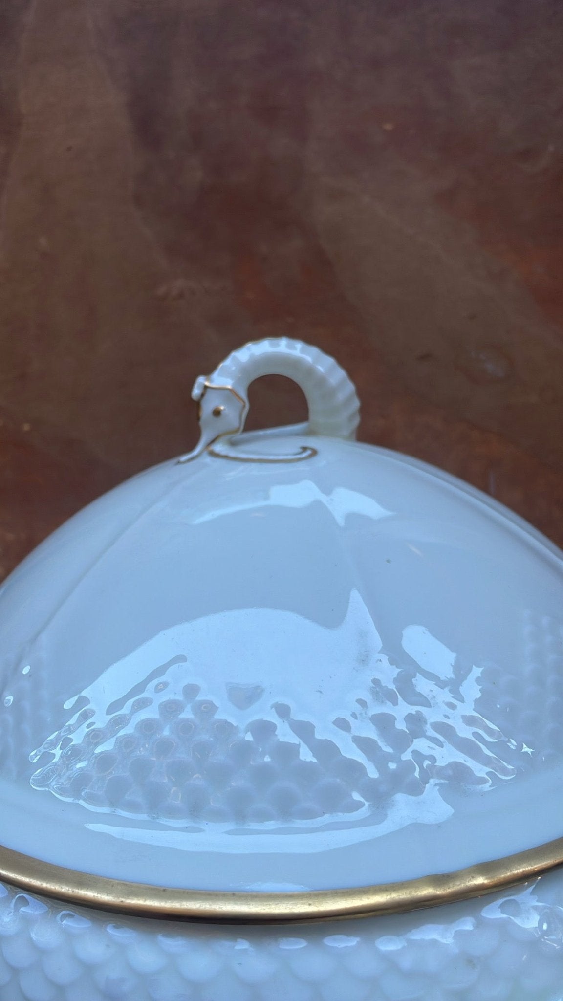 Bing & Grøndahl White Opaline Tureen with Seahorse Finial - Bon Ton goods