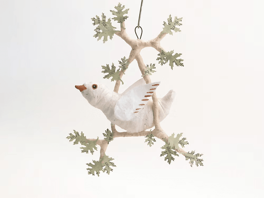 Bird Perch Ornament | Vintage by Crystal Spun Cotton Ornament - Bon Ton goods