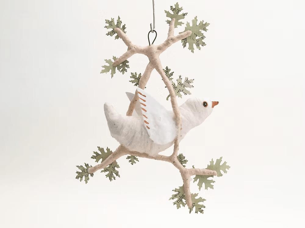 Bird Perch Ornament | Vintage by Crystal Spun Cotton Ornament - Bon Ton goods