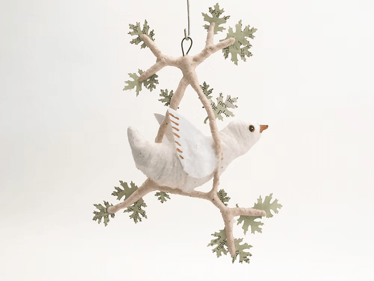 Bird Perch Ornament | Vintage by Crystal Spun Cotton Ornament - Bon Ton goods