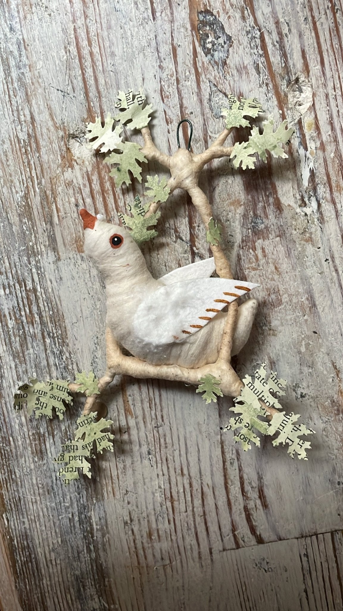 Bird Perch Ornament | Vintage by Crystal Spun Cotton Ornament - Bon Ton goods