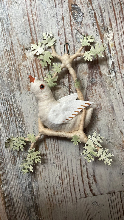 Bird Perch Ornament | Vintage by Crystal Spun Cotton Ornament - Bon Ton goods