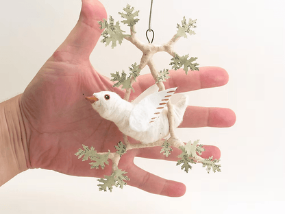 Bird Perch Ornament | Vintage by Crystal Spun Cotton Ornament - Bon Ton goods
