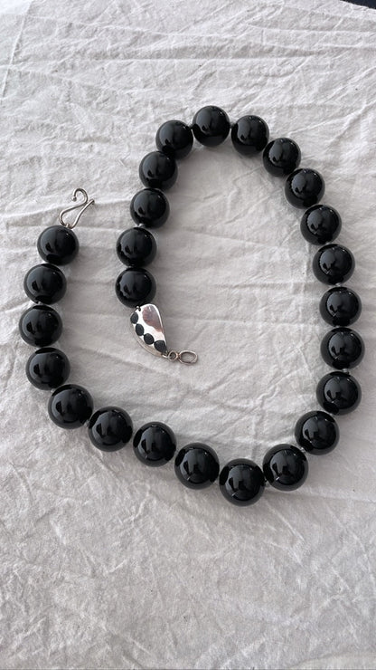 Black Agate & Silver Stone Link Necklace | Mikkel Brøgger - Bon Ton goods