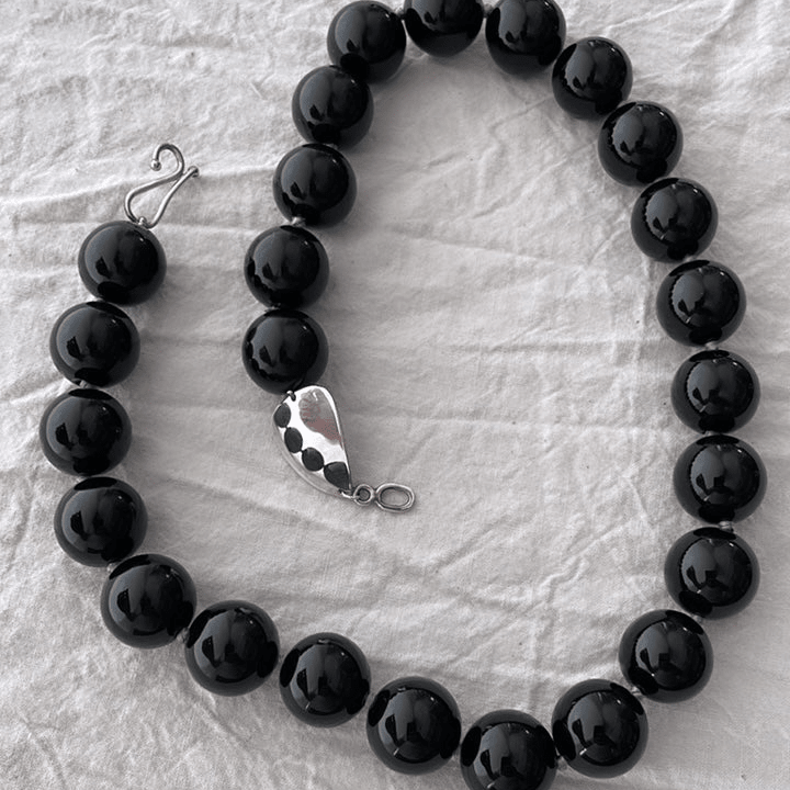 Black Agate & Silver Stone Link Necklace | Mikkel Brøgger - Bon Ton goods
