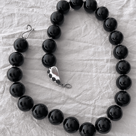 Black Agate & Silver Stone Link Necklace | Mikkel Brøgger - Bon Ton goods