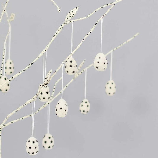 Black and White Polka Dot Felt Eggs | Christmas Ornament - Bon Ton goods