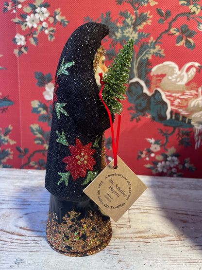 Black Glitter Santa With Poinsettia | Ino Schaller - Bon Ton goods