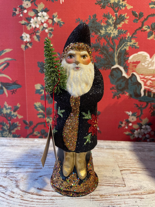 Black Glitter Santa With Poinsettia | Ino Schaller - Bon Ton goods