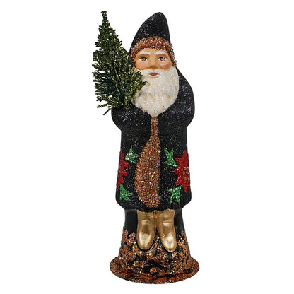 Black Glitter Santa With Poinsettia | Ino Schaller - Bon Ton goods