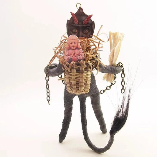 Black Krampus Ornament/Figure - Vintage Inspired Spun Cotton - Bon Ton goods