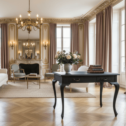 Black Rococo Style Writing Desk with Two Drawers - Bon Ton goods