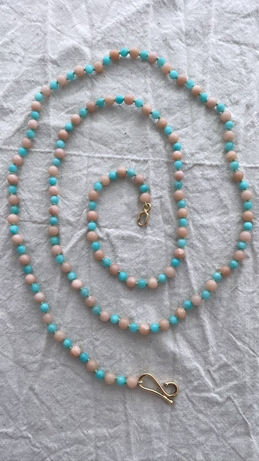 Blue Amazonite and Pink Opal Necklace - Bon Ton goods