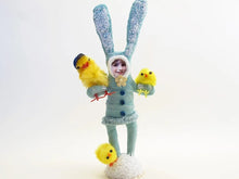 Load image into Gallery viewer, Blue Chick Collecting Bunny Child Figure - Vintage by Crystal - Bon Ton goods
