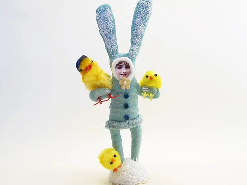 Blue Chick Collecting Bunny Child Figure - Vintage by Crystal - Bon Ton goods