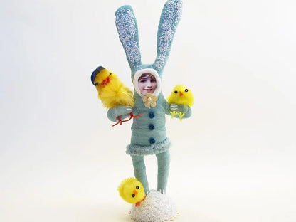 Blue Chick Collecting Bunny Child Figure - Vintage by Crystal | Vintage by Crystal Spun Cotton Ornament - Bon Ton goods