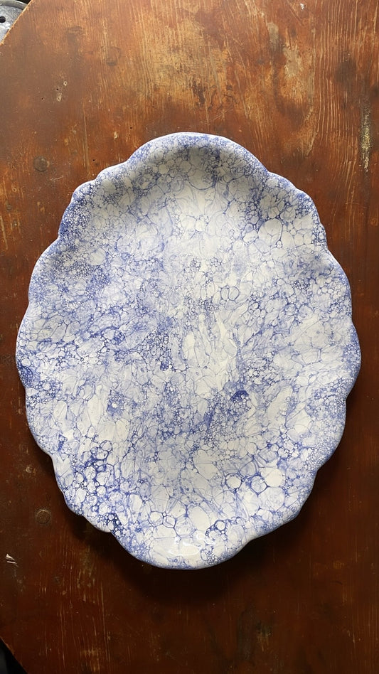 Blue Marbleized Large Scalloped Tray | Handmade Erik Bendtsen Ceramics - Bon Ton goods