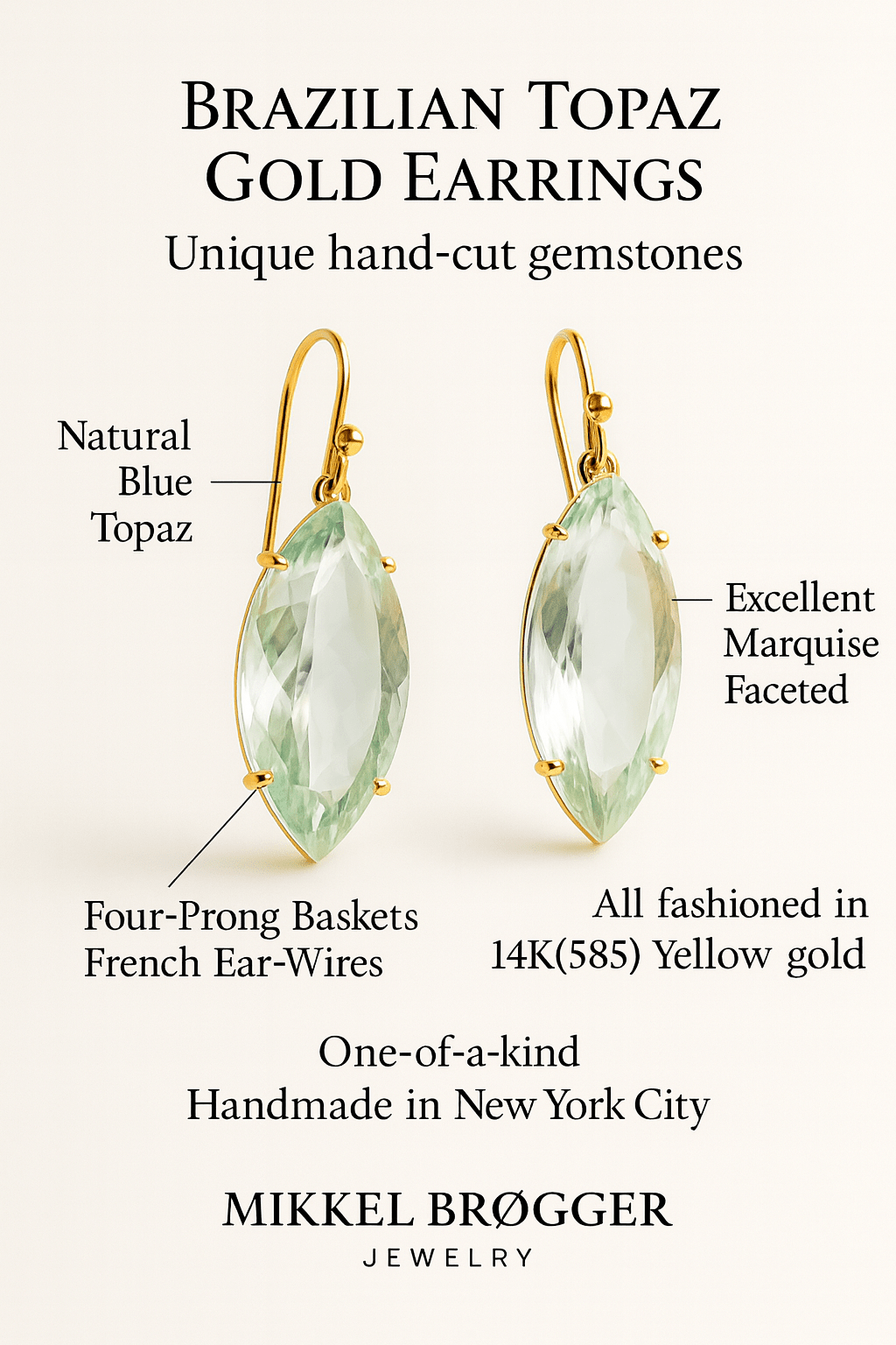 Blue Topaz Gold Earrings | Mikkel Brøgger - Bon Ton goods