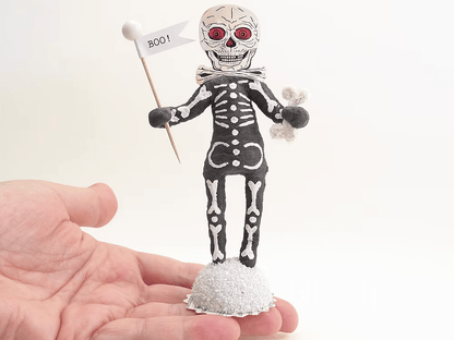 "Boo" Skeleton Figure | Vintage by Crystal Spun Cotton Ornament - Bon Ton goods
