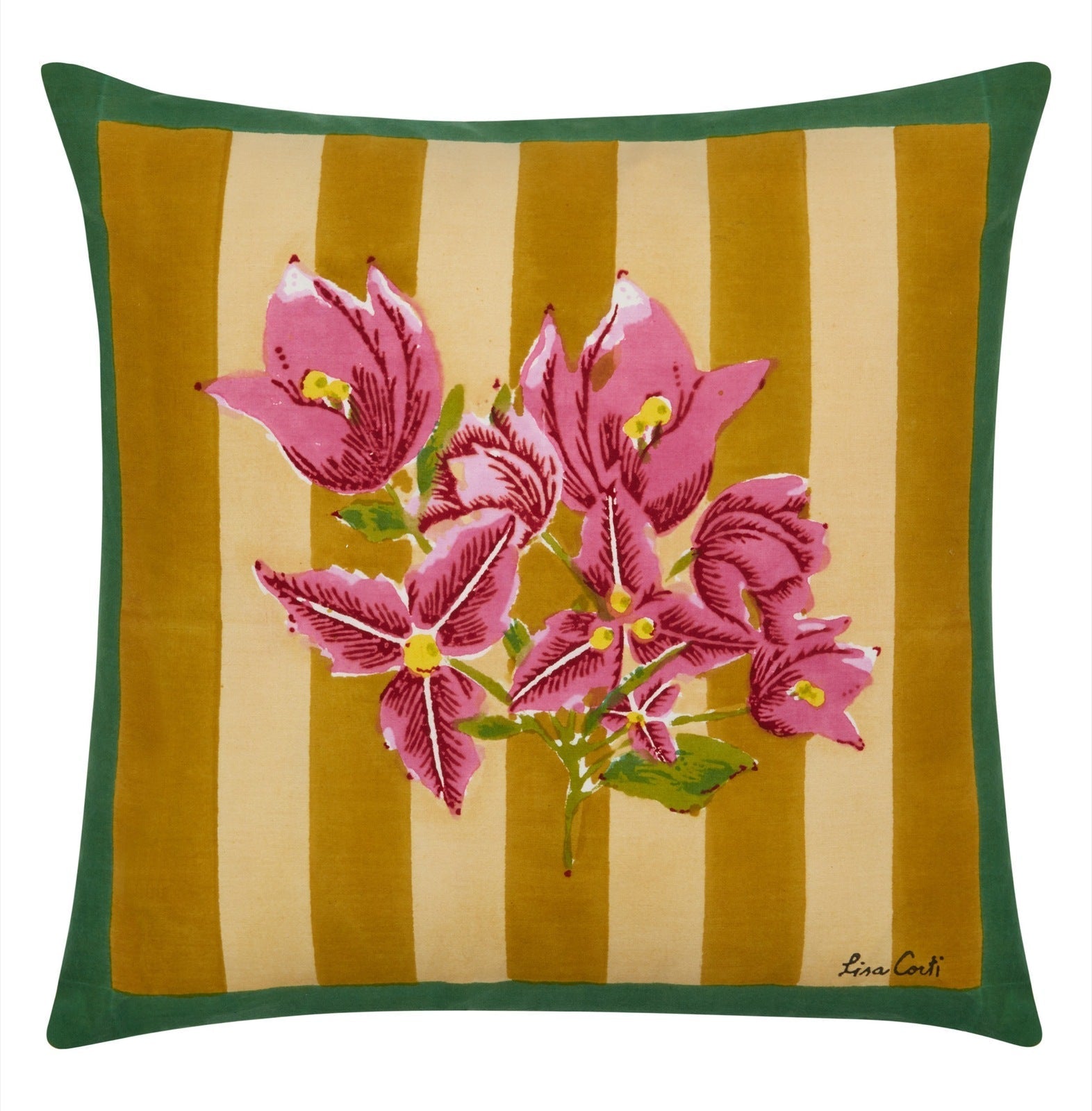 Bougainvillea Stripes Off White Mustard Pillow Cushion Cover 45x45 | Lisa Corti - Bon Ton goods