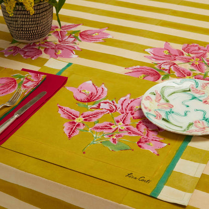 Bougainvillea Stripes Off White Mustard - Placemat - Bon Ton goods
