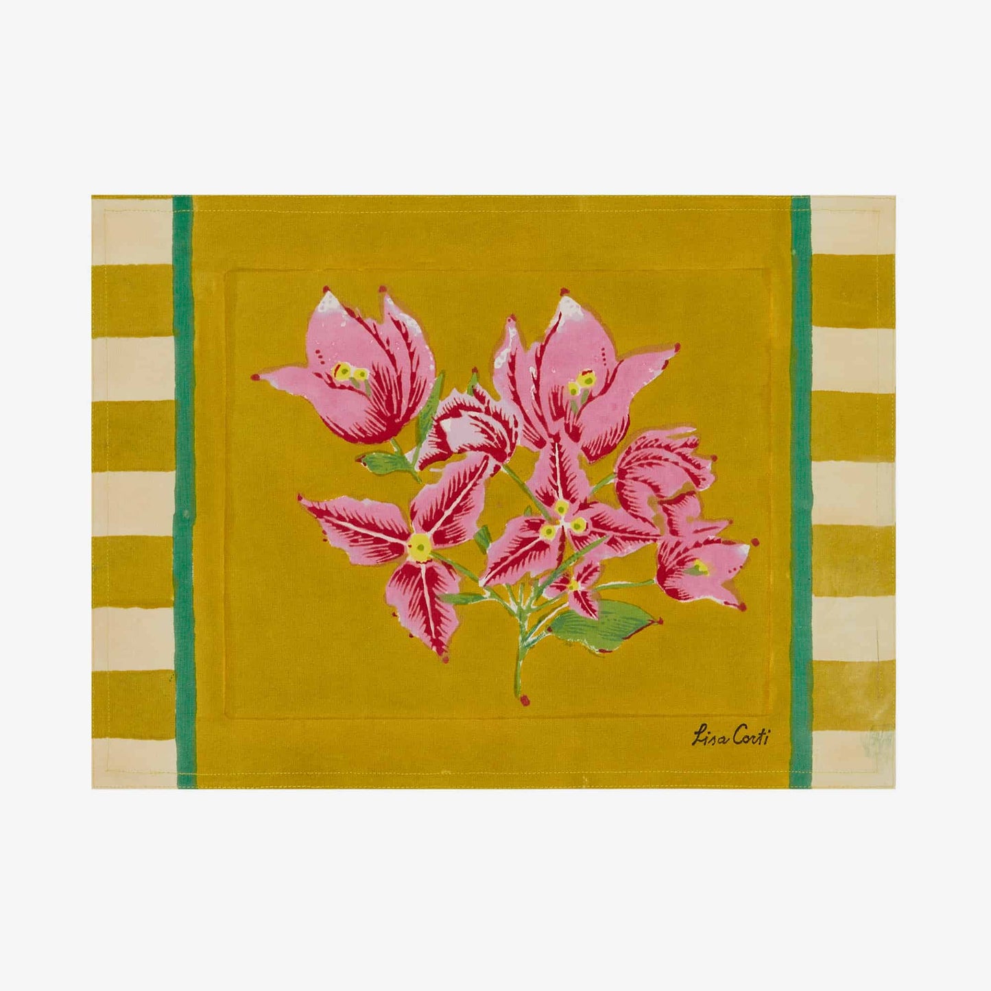 Bougainvillea Stripes Off White Mustard - Placemat | Lisa Corti - Bon Ton goods