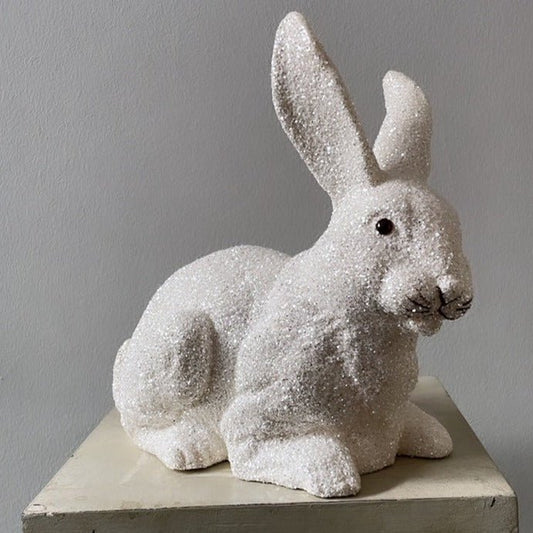 Brilliant White Glitter Bunny Large Lying | Ino Schaller - Bon Ton goods