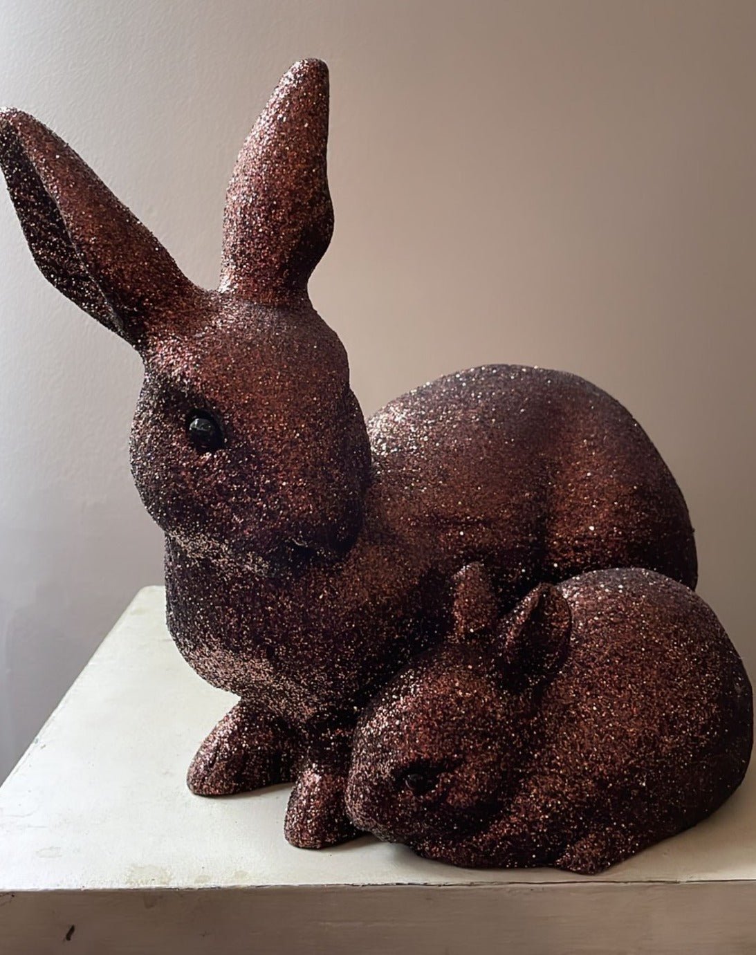 Brown Glitter Mother Bunny with Baby | Ino Schaller - Bon Ton goods