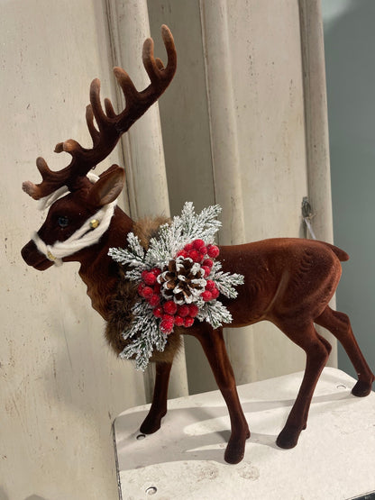 Brown Reindeer Flocked With Antlers Fur, Reins, and Christmas Deco | Ino Schaller - Bon Ton goods