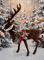 Brown Reindeer Flocked With Antlers Fur, Reins, and Christmas Deco | Ino Schaller - Bon Ton goods