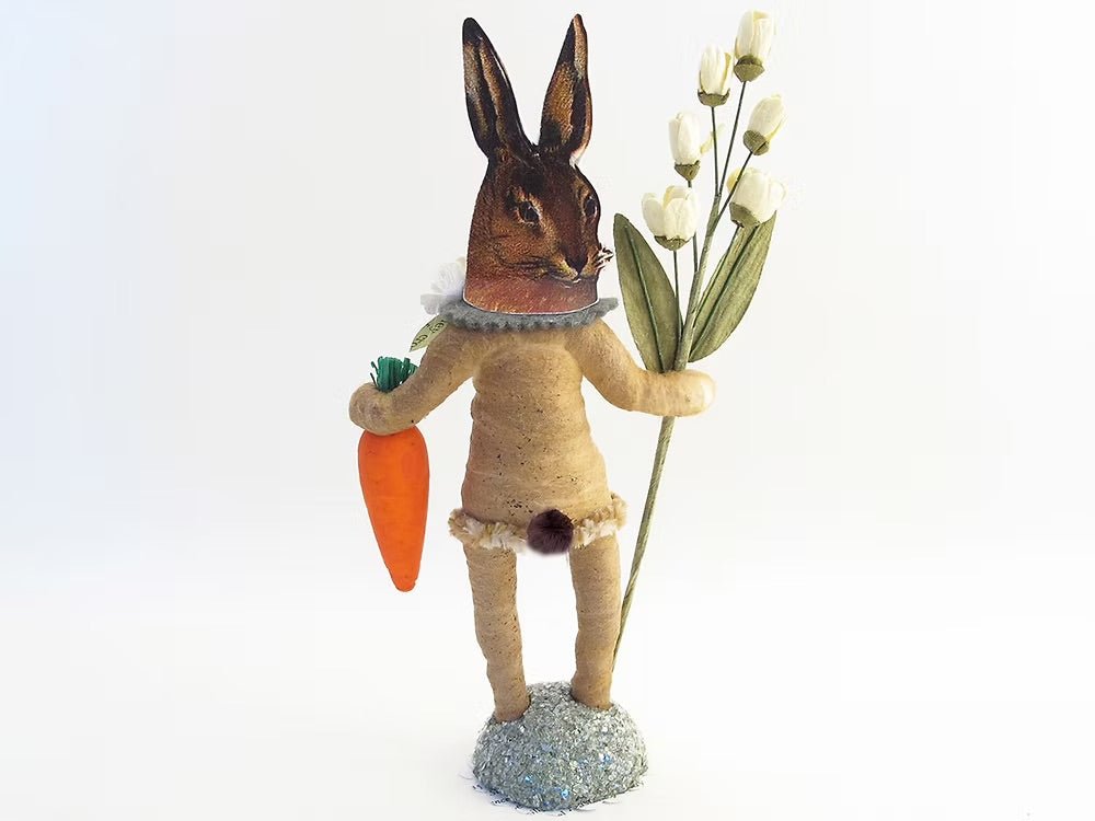 Bunny Face Garden Hare Figure | Vintage by Crystal Spun Cotton Ornament - Bon Ton goods