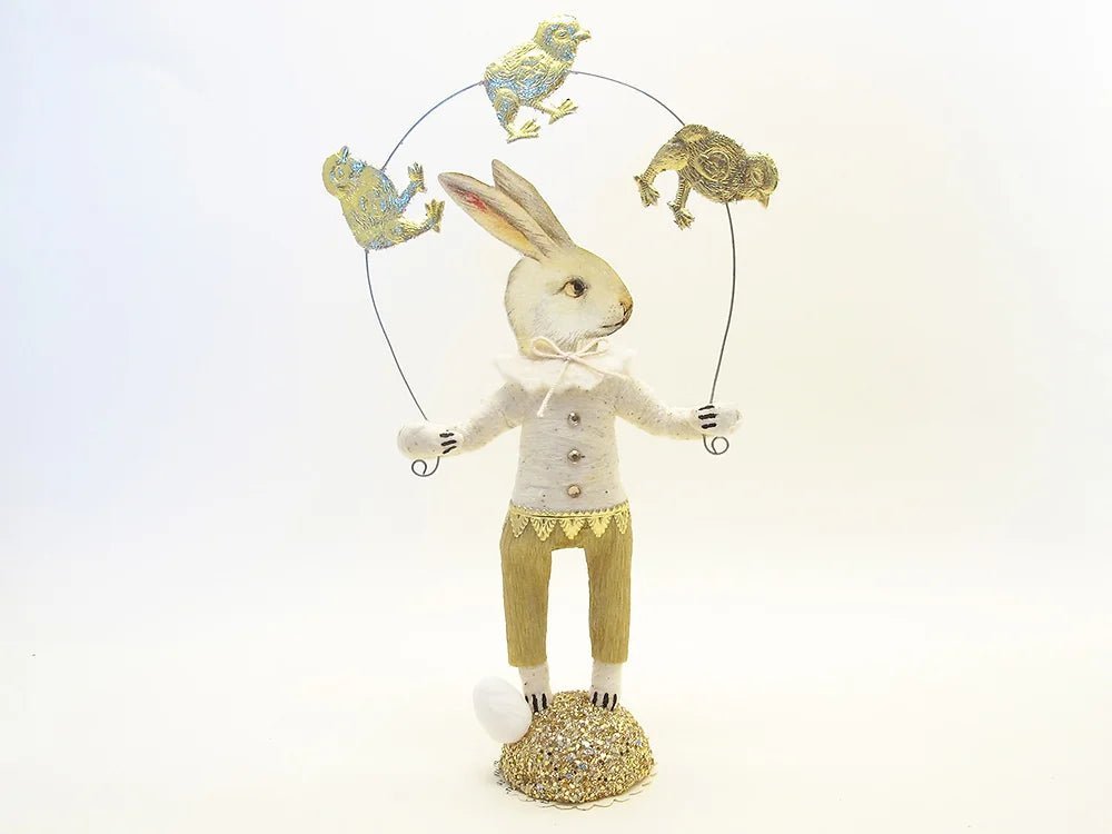 Bunny Faced Chick Juggler Figure | Vintage by Crystal Spun Cotton Ornament - Bon Ton goods